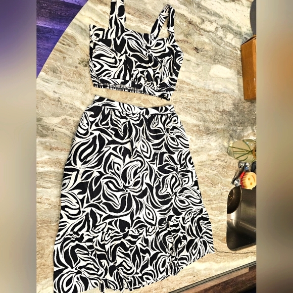Rachel Zoe 2 Piece Zebra Leaf Print Crop Top And skirt Set Large! - Picture 1 of 11